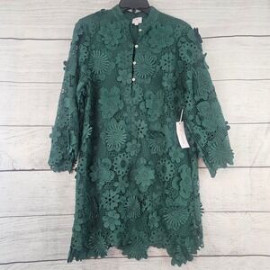 J.Marie S Small Green Seraphina 3D Floral Lace Lined Short Dress NWT $168 1124